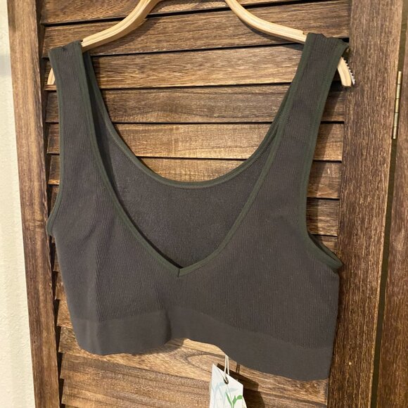 C'est Moi Ribbed Reversable Bamboo Bralette "Olive" - Picture 2 of 4